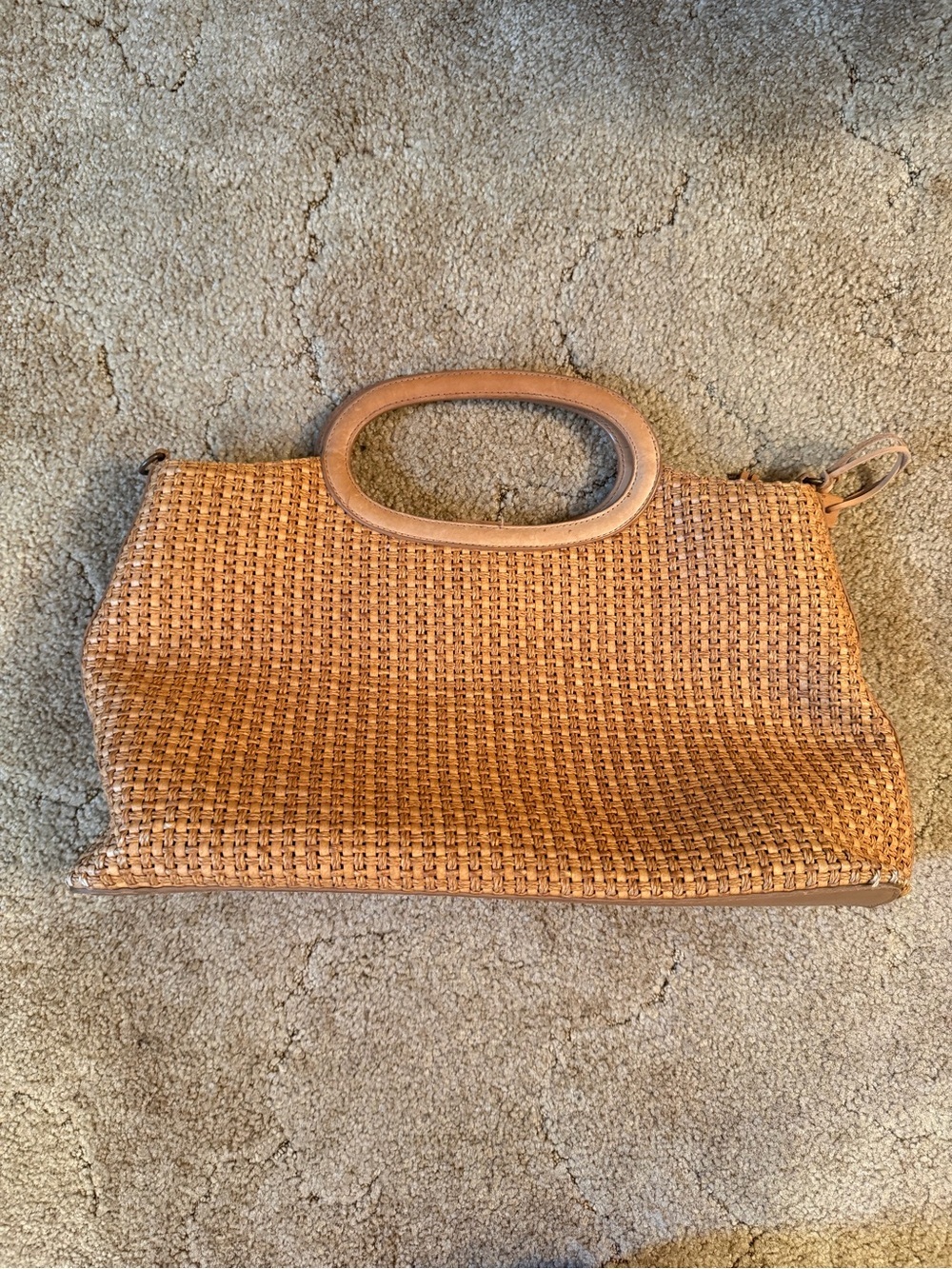 Woven Tan Women's Handbag with Oval Top Handle